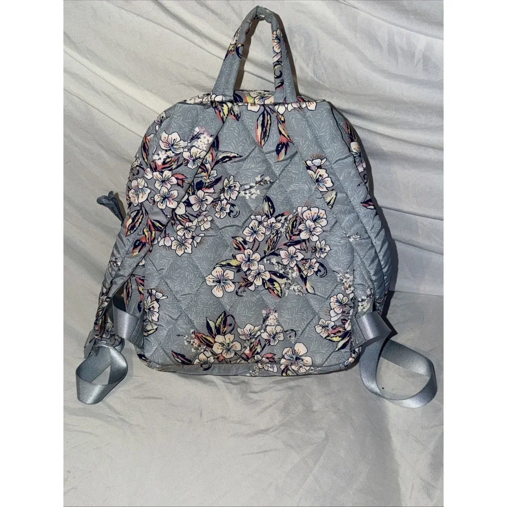 Vera Bradley Quilted Floral Backpack Gray Botanical Print Cherry Blossom